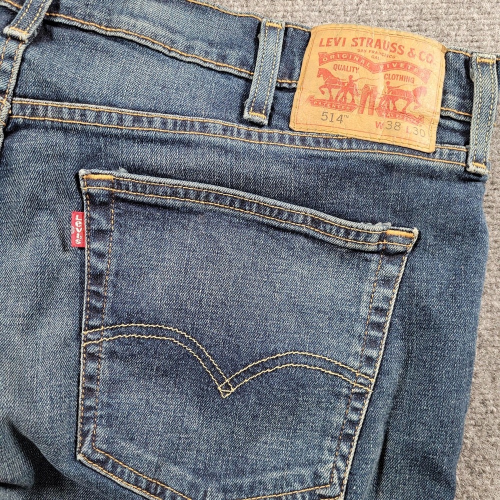 Levis 514‎ Jeans Mens 38x30 Blue Medium Wash Straight Leg Stretch Denim Zip Fly
